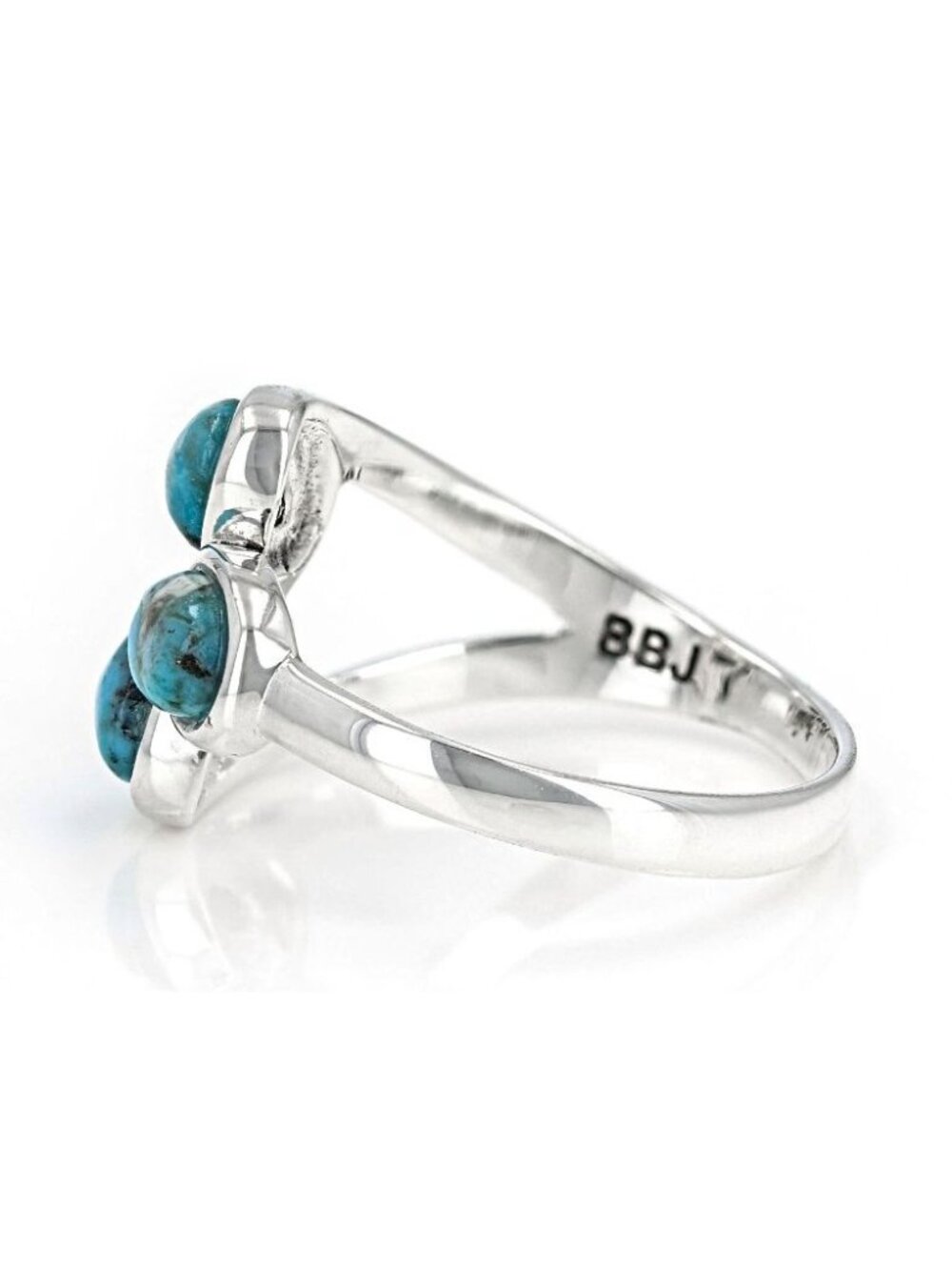 Oval Blue Turquoise Three Stone Ring Sterling Silver Size 6 - Picture 7 of 12